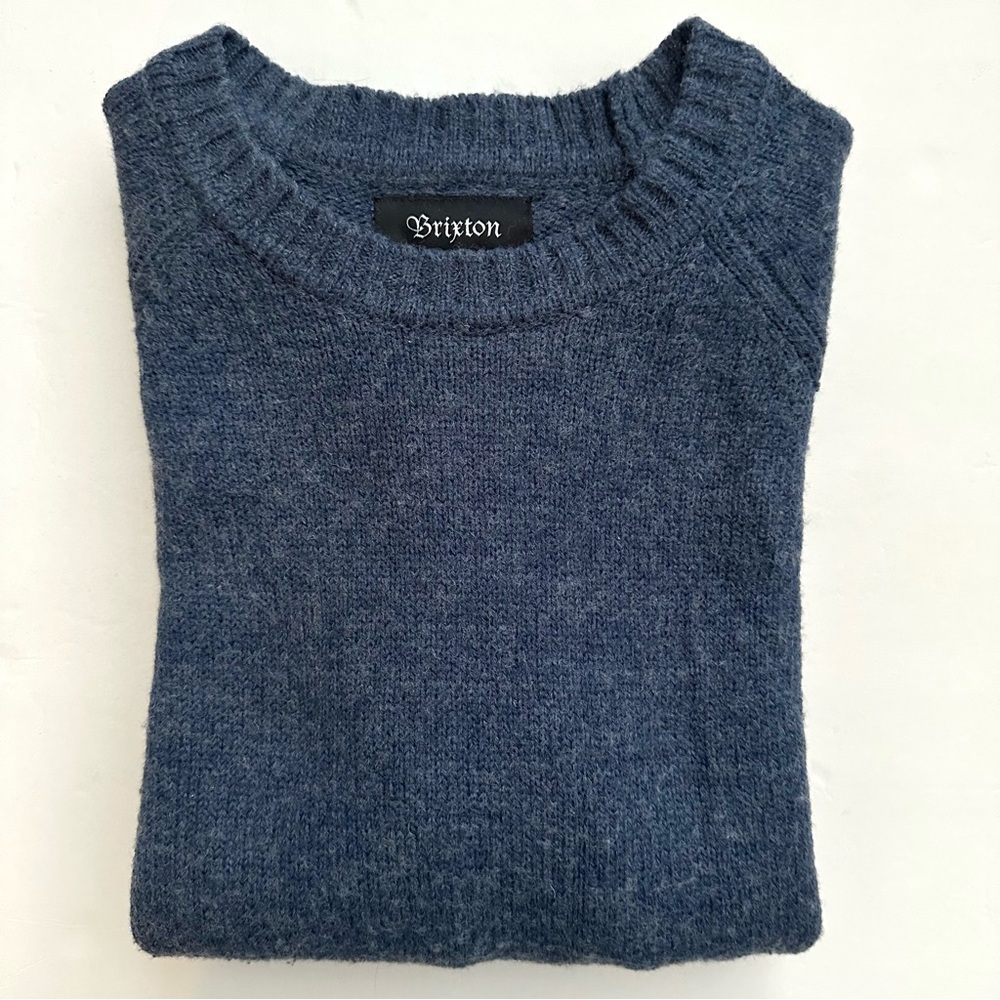 Brixton Men’s Sweater Medium Acrylic & Wool Blue Crewneck Pullover Long Sleeve